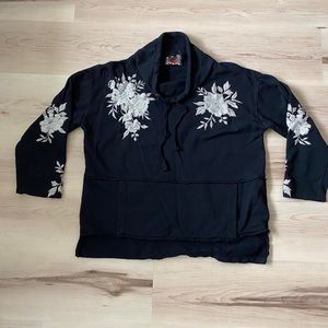 Black Johnny Was Sweater with Embroidered Flowers, Size S